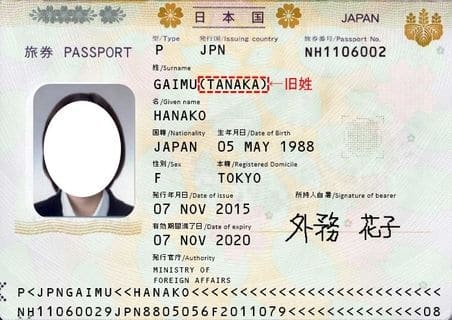 旧姓の記載された日本旅券（イメージ）